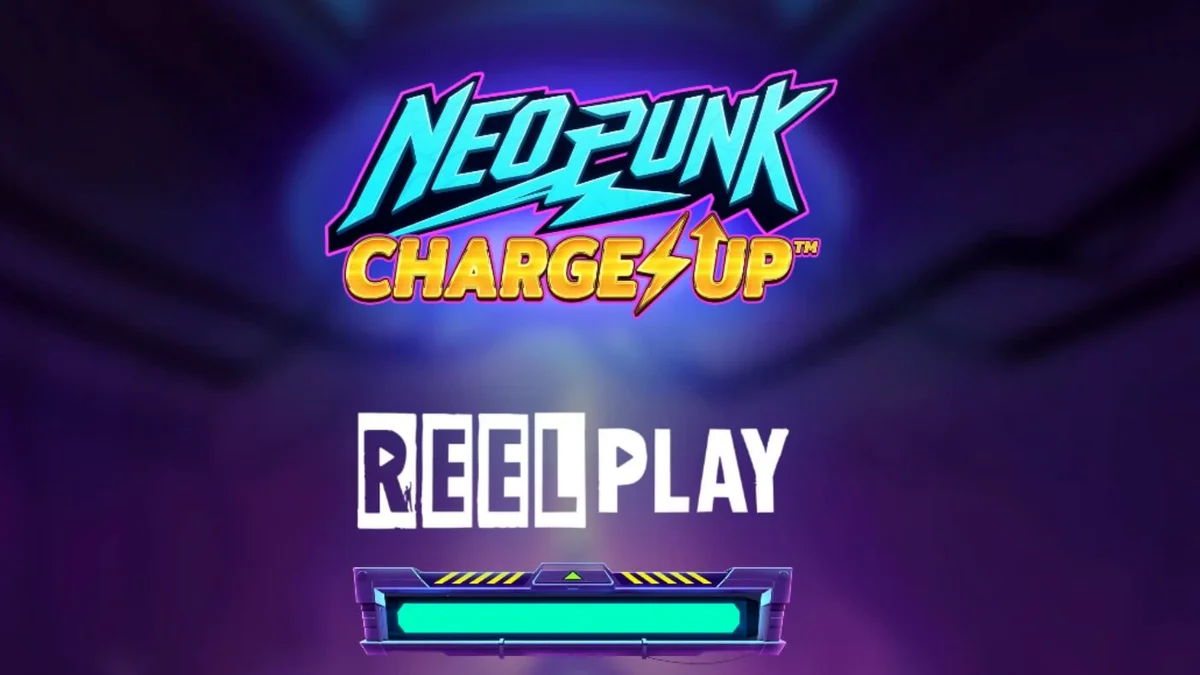 Interface futurista do slot NeoPunk Charge Up com elementos neon e robóticos